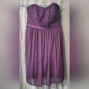 David's Bridal Strapless Purple Lace Dress